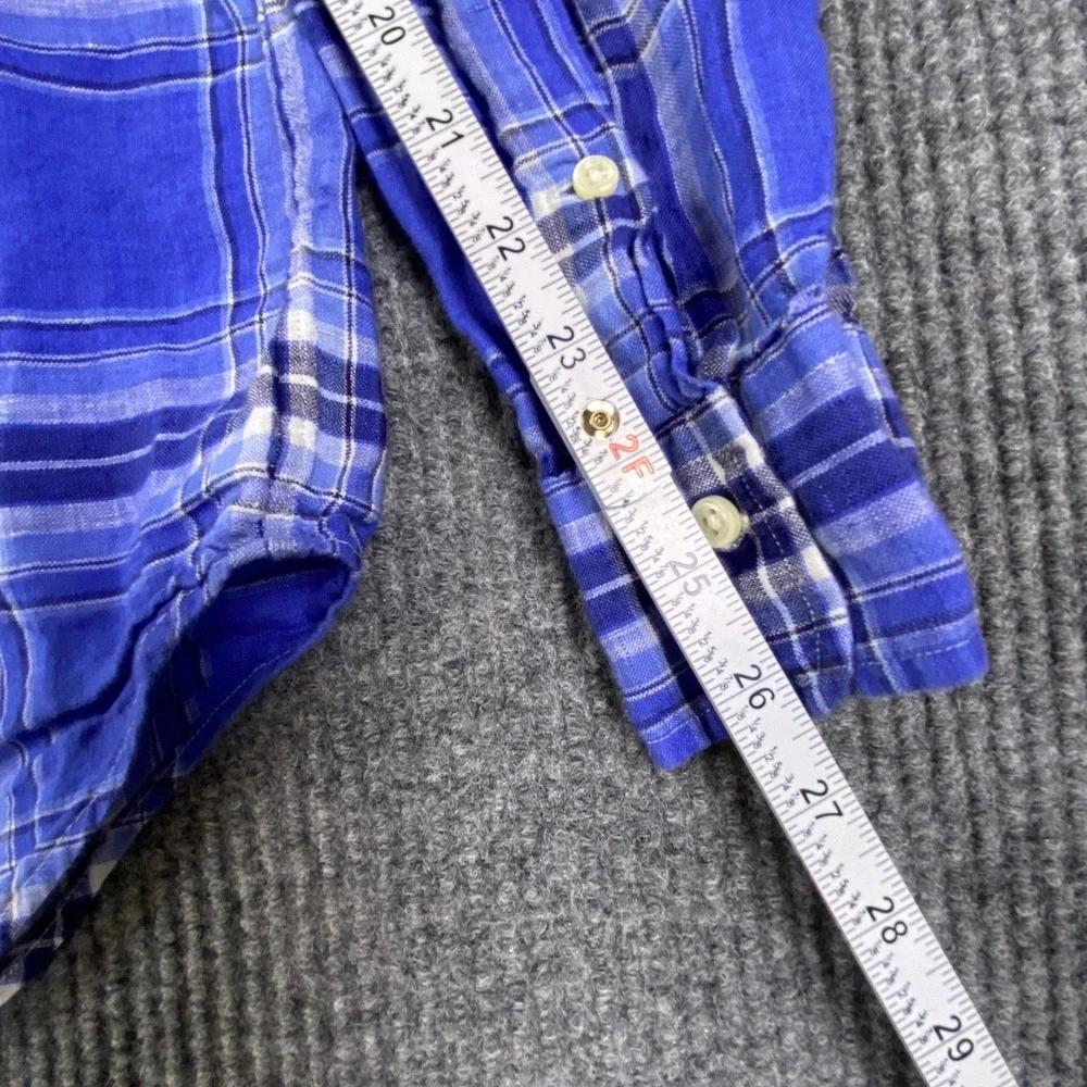 Polo Ralph Lauren Button Down Shirt Mens XLT Blue Plaid Linen Classic Preppy